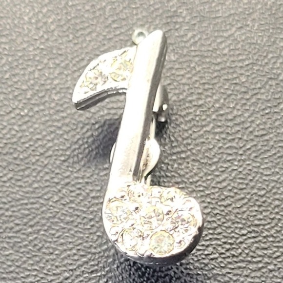 Jewelry - Unbranded Eighth Music Note Brooch Women OS Silver Rhinestone Excellent Musical